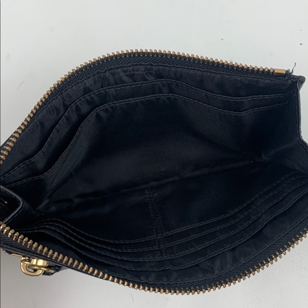 Coach Signature Jacquard Black and Tan Wristlet wallet Gold zipper Pockets EUC - Picture 7 of 15